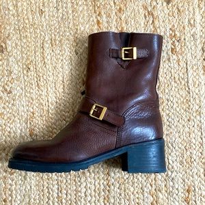 Polo Ralph Lauren Brown Leather Buckle Sherpa Boots Womens